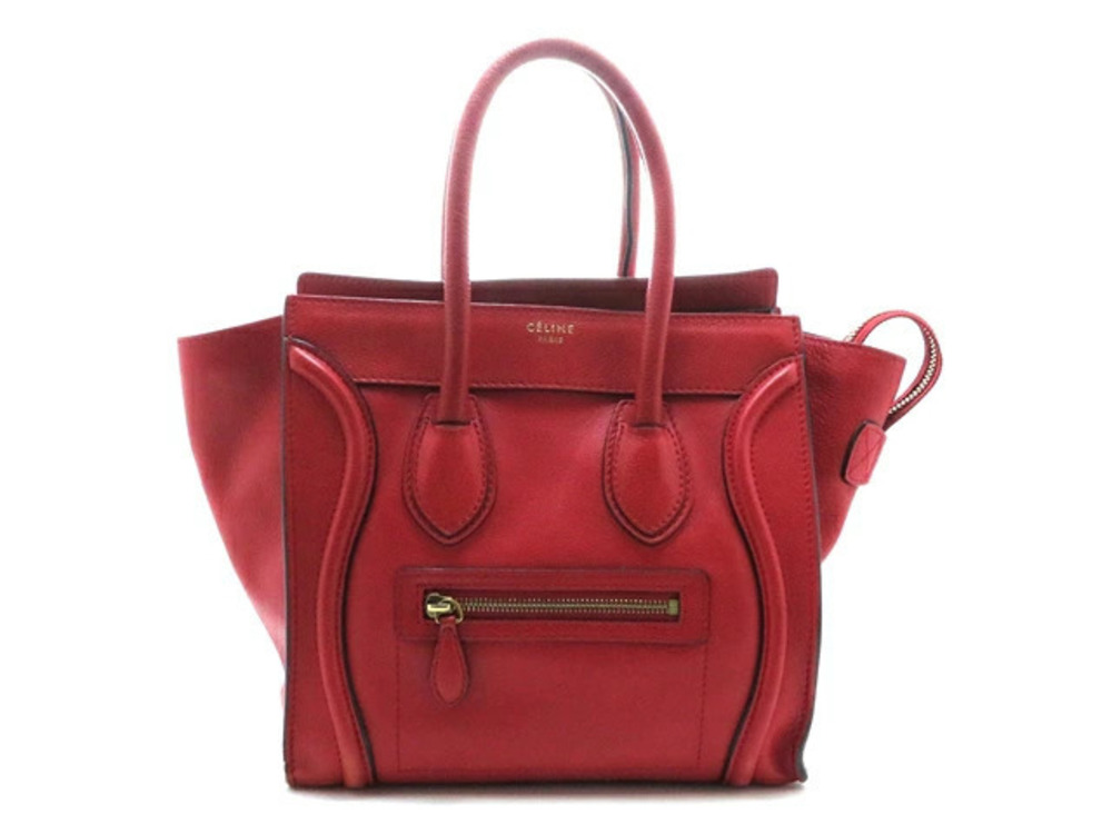 Celine Luggage Tote Tote Bag Handbag Red Calfskin